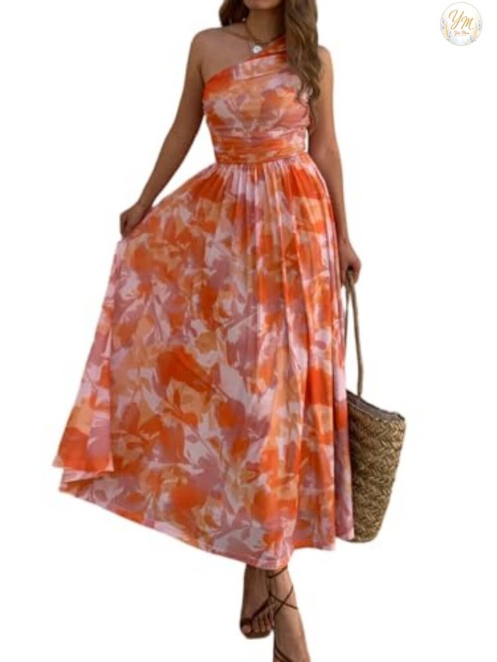 Women's One Shoulder Floral Maxi Dress Wedding Guest Sleeveless Sundress